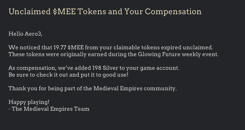 Aero³ 💫 (@aeroweb3) on Twitter photo This is why I love the <a href="/MedievalEmpires/">Medieval Empires</a> team.
Even when idle, earning, but not claiming, they still deliver rewards to gamers ♥️ This is why I love the <a href="/MedievalEmpires/">Medieval Empires</a> team.
Even when idle, earning, but not claiming, they still deliver rewards to gamers ♥️