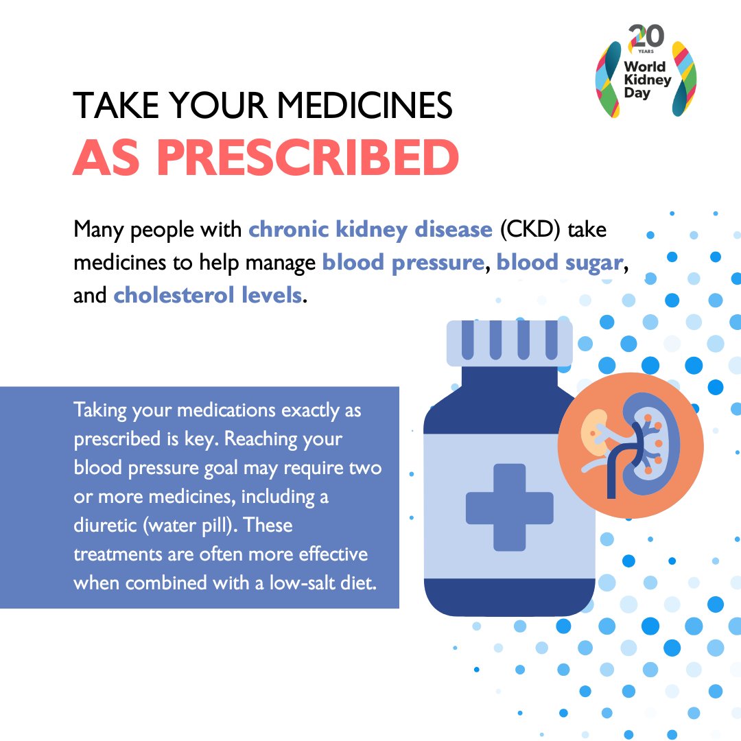As kidney disease progresses, your healthcare provider may adjust your medications. Since your kidneys can’t filter as effectively, some medicines can build up to unsafe levels in your blood. You may need to take a lower dose, take it less often, switch medications, or stop