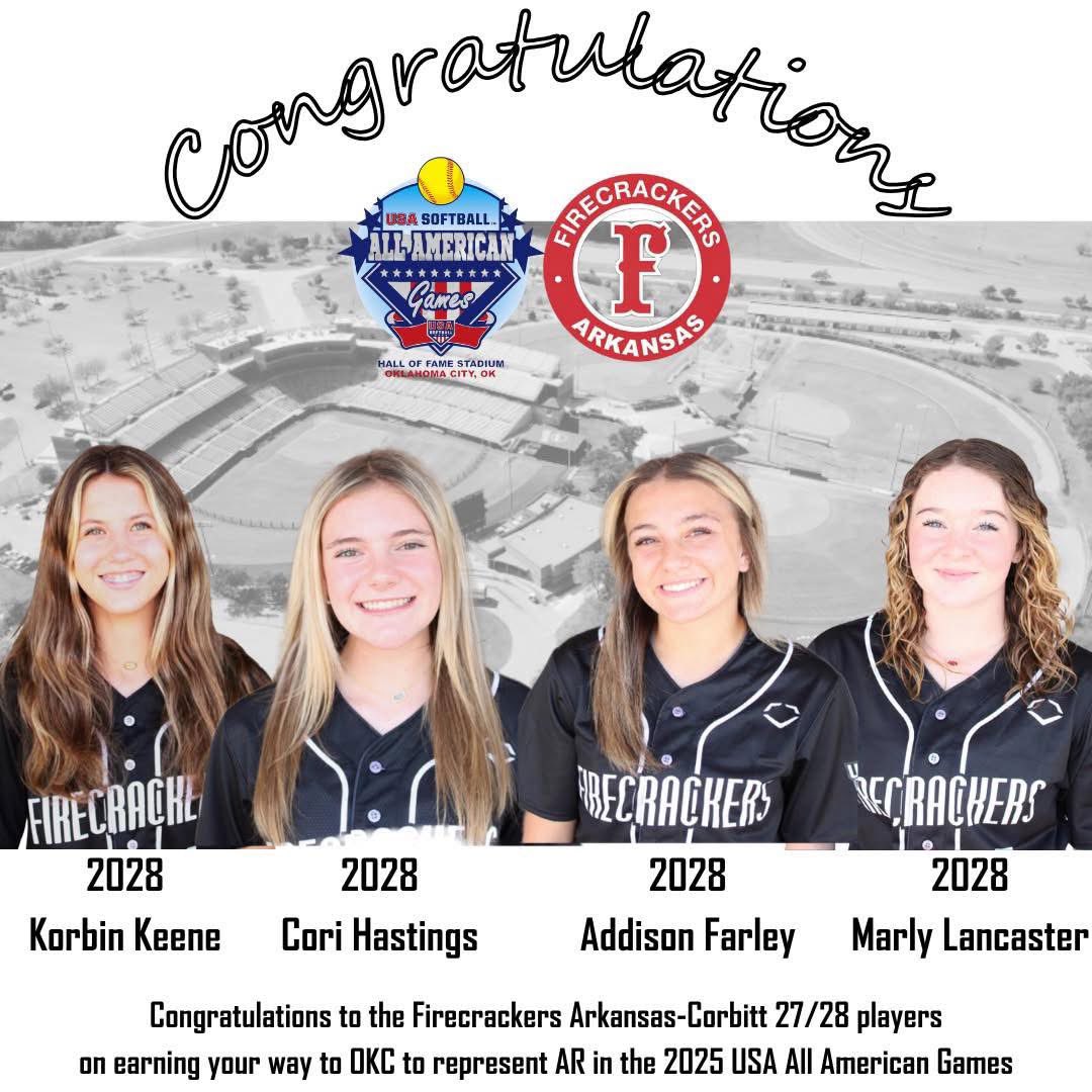 Korbin Keene 2028 (@korbinkeene2009) on Twitter photo Looking forward to representing Arkansas in the USA All-American games later this summer in OKC…. Excited to do this with 3 of my teammates…
<a href="/CoriHastings28/">Cori Hastings 2028</a> <a href="/AddisonFarley7/">Addison Farley</a> <a href="/marlyray5/">Marly Lancaster 2028</a>
<a href="/FCARCorbitt/">Firecrackers Arkansas Corbitt 27/28</a> <a href="/mayliebpitching/">Maylie Corbitt- Pitching Instructor</a> <a href="/FirecrackersAR/">Firecrackers Arkansas</a> <a href="/SoftballDown/">Down South Softball</a> <a href="/SBRRetweets/">Softball Recruiting Reposts</a> <a href="/gatorjack72/">Girls In The Game</a> Looking forward to representing Arkansas in the USA All-American games later this summer in OKC…. Excited to do this with 3 of my teammates…
<a href="/CoriHastings28/">Cori Hastings 2028</a> <a href="/AddisonFarley7/">Addison Farley</a> <a href="/marlyray5/">Marly Lancaster 2028</a>
<a href="/FCARCorbitt/">Firecrackers Arkansas Corbitt 27/28</a> <a href="/mayliebpitching/">Maylie Corbitt- Pitching Instructor</a> <a href="/FirecrackersAR/">Firecrackers Arkansas</a> <a href="/SoftballDown/">Down South Softball</a> <a href="/SBRRetweets/">Softball Recruiting Reposts</a> <a href="/gatorjack72/">Girls In The Game</a>