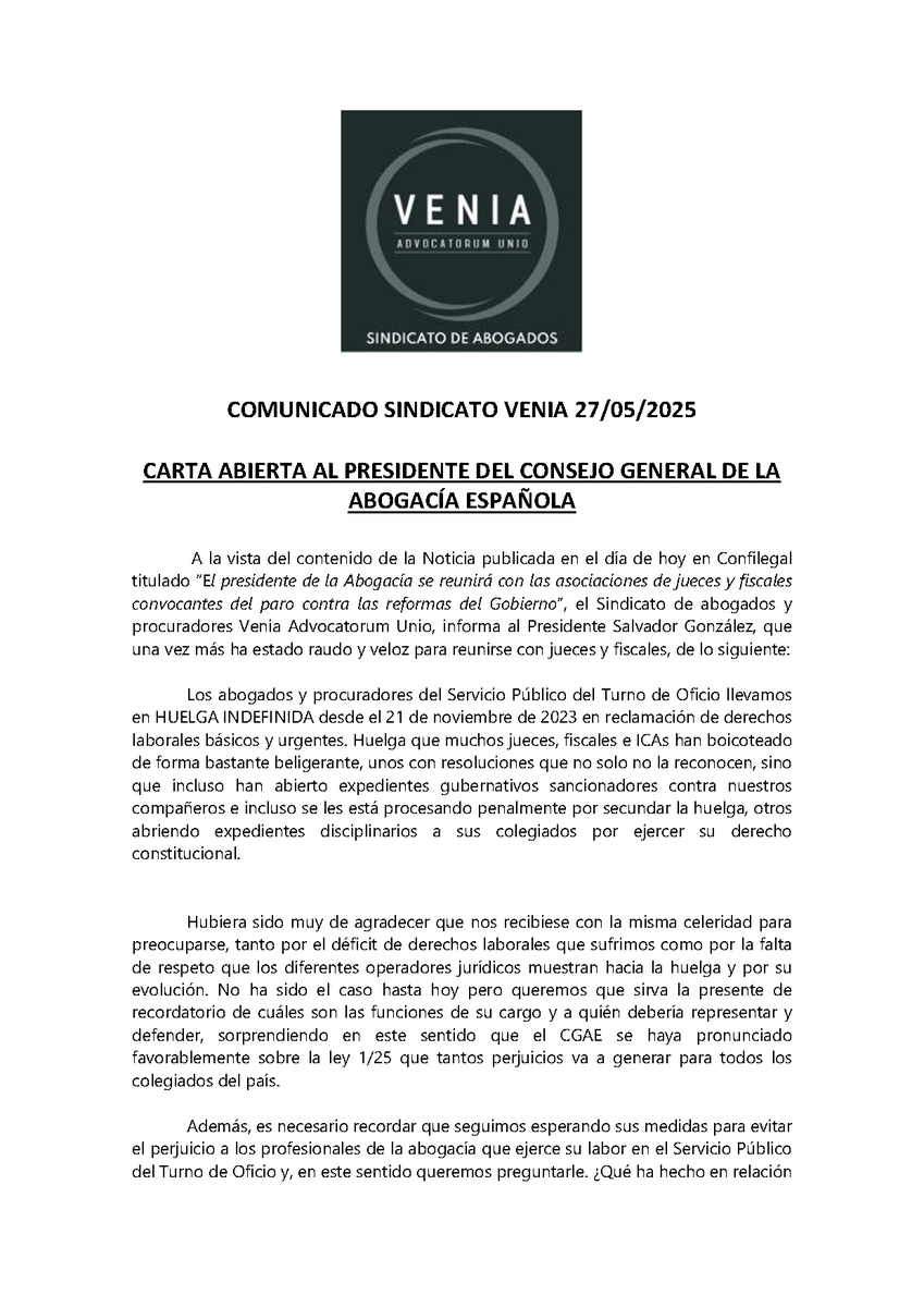 SindicatoAboga2's tweet photo. Mientras el presidente del CGAE corre a reunirse con jueces y fiscales, ignora a los abogados y procuradores del Turno de Oficio, en huelga indefinida desde noviembre de 2023.BASTA YA DE SILENCIO!
Queremos hechos, no gestos vacíos
#TurnoDeOficioEnHuelga #EstatutoTurnoOficioVenia https://t.co/l30UV8SXlb