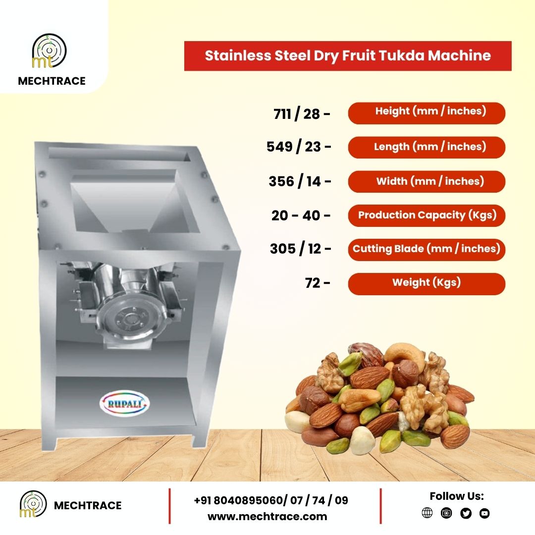 mechtrace's tweet image. Chop dry fruits with precision and ease using our Stainless-Steel Dry Fruit Tukda Machine!
Tel - +91 8040895060/ 07 / 74 / 09
mechtrace.com
#DryFruitCutter #StainlessSteelMachine #TukdaMachine #FoodProcessing #EfficientCutting #KitchenMachinery #QualityPerformance #Easy
