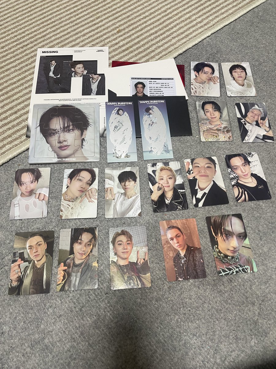 BooooChan_37's tweet photo. SEVENTEEN セブチ アルバム トレカ 交換　HAPPY BURSTDAY Weverse  特典 

譲　ジョシュア、ジュン、ホシ、ウジ、ディエイト、スングァン、バーノン、ディノ

求　ミンギュ＞ウォヌ

郵送希望です📮
まとめて交換していただける方優先です🙇🏻‍♀️
お気軽にお声がけください！！ https://t.co/wD4cx9beC0
