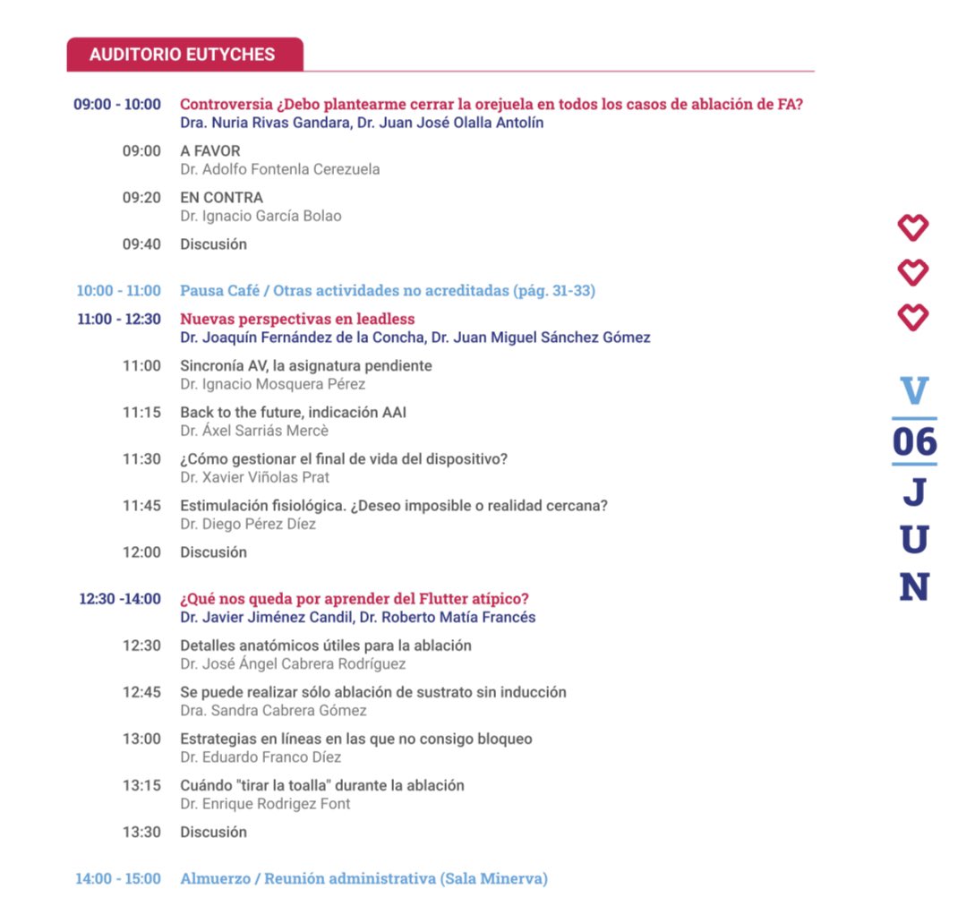 Asociación del Ritmo Cardiaco (@ritmo_sec) on Twitter photo V6 SALA EUTYCHES, el día empieza 🥊 CIERRE DE OREJUELA PARA TODA ⚡️FA <a href="/AdolfoFontenla/">Adolfo Fontenla</a>, luego NOVEDADES EN LEADLESS <a href="/xaviervinolas/">Xavier Viñolas</a> y acabamos aprendiendo del FLUTTER ATÍPICO <a href="/jacabreracardio/">Dr. José Ángel Cabrera</a> <a href="/Arritmias_HRC/">Arritmias H. Ramón y Cajal, Madrid.</a> <a href="/jjimenezcandil/">Javier Jimenez Candil</a> V6 SALA EUTYCHES, el día empieza 🥊 CIERRE DE OREJUELA PARA TODA ⚡️FA <a href="/AdolfoFontenla/">Adolfo Fontenla</a>, luego NOVEDADES EN LEADLESS <a href="/xaviervinolas/">Xavier Viñolas</a> y acabamos aprendiendo del FLUTTER ATÍPICO <a href="/jacabreracardio/">Dr. José Ángel Cabrera</a> <a href="/Arritmias_HRC/">Arritmias H. Ramón y Cajal, Madrid.</a> <a href="/jjimenezcandil/">Javier Jimenez Candil</a>