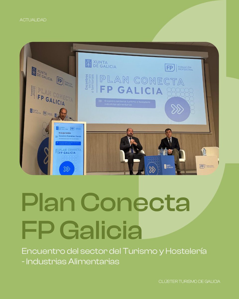 ClusterGalicia's tweet photo. Hoxe estivemos no Encontro sectorial de turismo, hostalaría e industrias alimentarias, do Plan Conecta @FPGalicia.

🗣 "Queremos prestixiar o sector e as profesións turísticas, visibilizar o papel dos profesionais", sinalou o presidente do @ClusterGalicia, @cesareopardal. https://t.co/g46rhjNRpZ