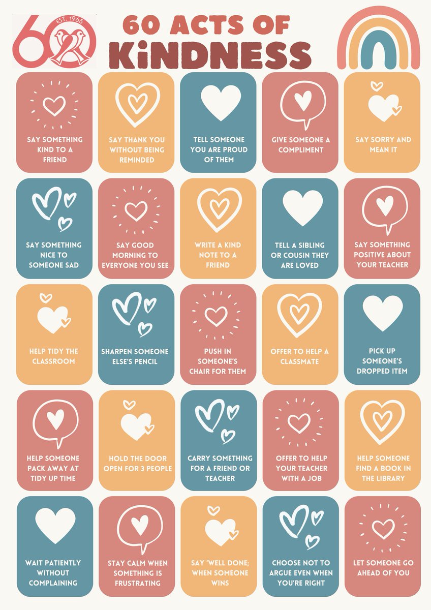 Percy Shurmer (@lift_percy) on Twitter photo To celebrate 60 years of Percy Shurmer Academy, we are sharing 60 Acts of Kindness. How many can you complete before the end of the term? Let’s work together to spread kindness — at school, at home, and in the community! <a href="/LiftSchools/">Lift Schools</a> <a href="/mrsrmurad/">ruth murad</a> #60YearsOfKindness #PercyProud To celebrate 60 years of Percy Shurmer Academy, we are sharing 60 Acts of Kindness. How many can you complete before the end of the term? Let’s work together to spread kindness — at school, at home, and in the community! <a href="/LiftSchools/">Lift Schools</a> <a href="/mrsrmurad/">ruth murad</a> #60YearsOfKindness #PercyProud