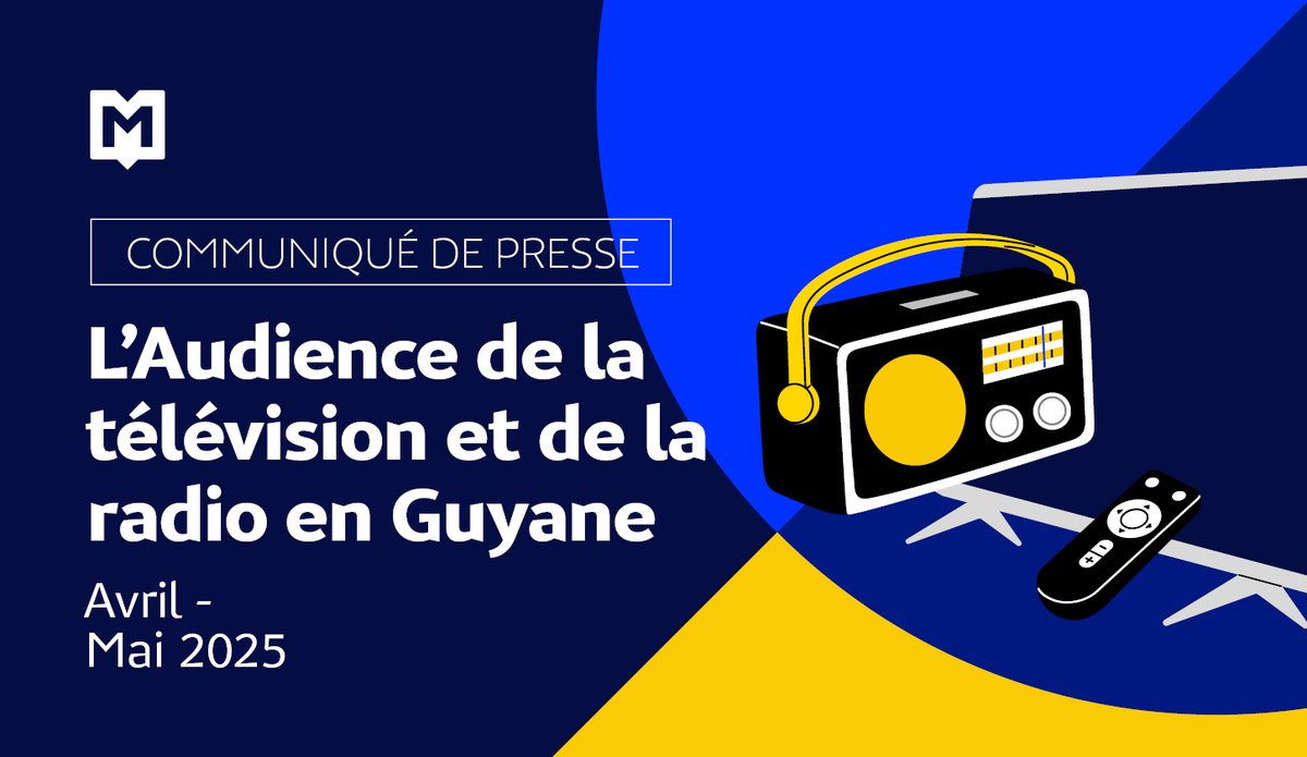 [#AudiencesOutremer🌎] 

📺Près de 6 Guyanais sur 10 regardent la télévision chaque jour en moyenne.

👀Découvrez l'audience de la télévision et de la radio en Guyane en avril - mai 2025 : mediametrie.fr/fr/metridom-la…