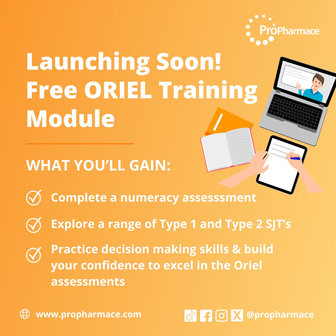 Coming Soon: ProPharmace FREE Oriel Training Module.
 Are you getting ready to apply through Oriel? We’ve got you covered!
📅 Stay tuned for dates and registration details — you won’t want to miss this!!! 

#ProPharmace #OrielTraining #PharmacyTrainees #PharmacyCareer #ComingSoon
