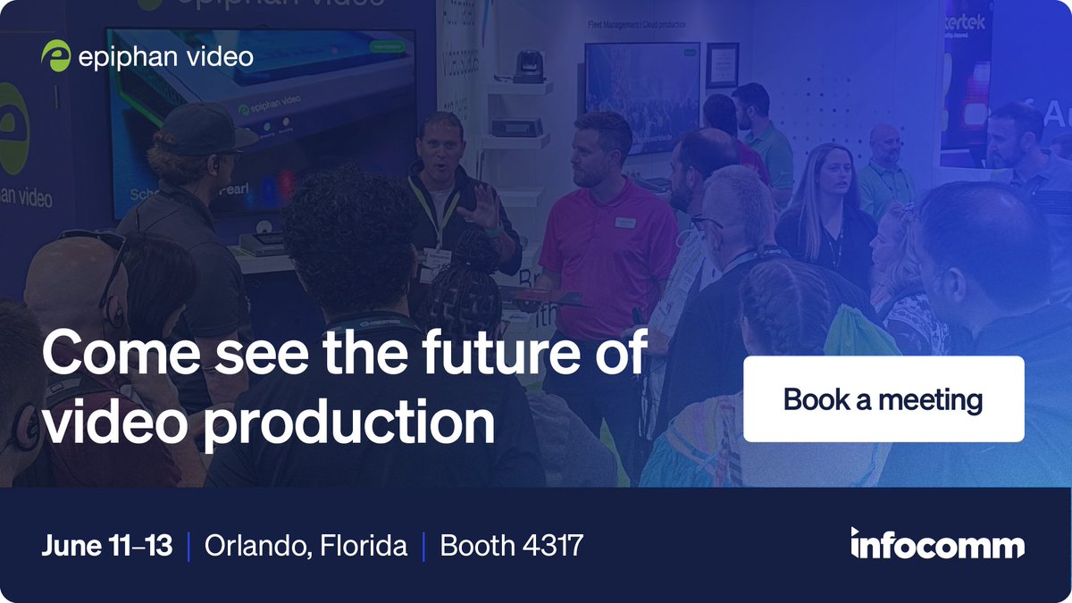 We'll be at InfoComm 2025 in Orlando this June! 

If you’ll be there too, come say hi — we'd love to connect.

You can swing by booth #4317 to check out what Epiphan Video’s been up to, or grab a private meeting if you want to chat one-on-one. Book a meeting here:
