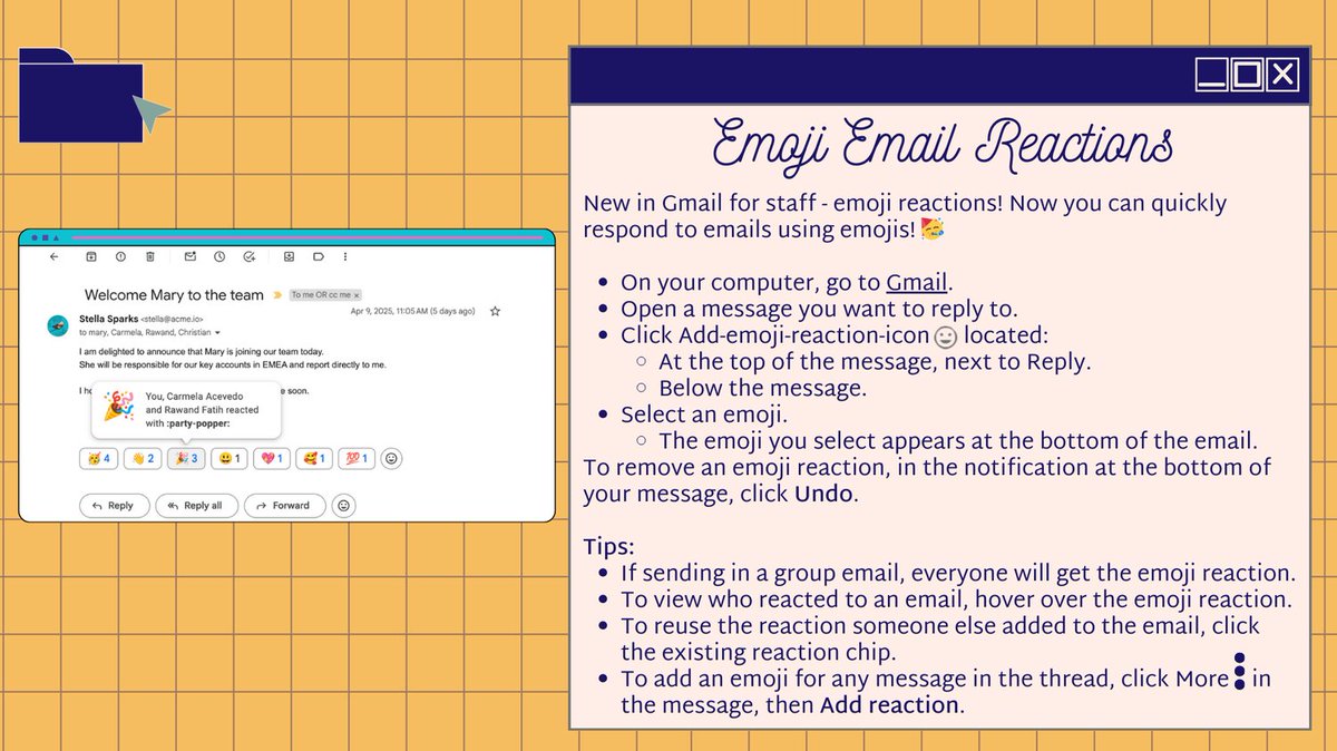 New in Gmail: emoji reactions! Learn how to react, view who reacted, and find out who reactions go to in this week's tech tip! #googleworkspace #edtechwithheatherlyn
