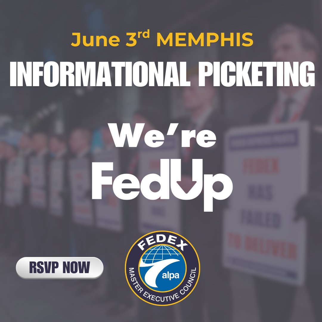 FedEx Pilots (@fedexpilots) on Twitter photo RSVP NOW: fdx.alpa.org/picketingrsvp
We have been in negotiations with the Company for over four years, and FedEx has failed to deliver the contract we've earned.
<a href="/MBJMemphis/">Memphis Business Journal</a>
<a href="/DailyMemphian/">The Daily Memphian</a>
<a href="/memphisnews/">Commercial Appeal</a> RSVP NOW: fdx.alpa.org/picketingrsvp
We have been in negotiations with the Company for over four years, and FedEx has failed to deliver the contract we've earned.
<a href="/MBJMemphis/">Memphis Business Journal</a>
<a href="/DailyMemphian/">The Daily Memphian</a>
<a href="/memphisnews/">Commercial Appeal</a>