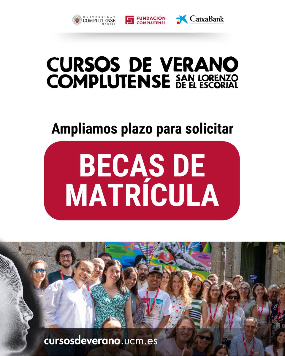 Cursos de Verano UCM (@cursosveranoucm) on Twitter photo Becas de matrícula disponibles
¡Aún estás a tiempo de matricularte y solicitar tu beca para los #CursosVeranoUCM!
🗓️Tienes tiempo hasta el 8 de junio de 2025
Solicítala en 👇cursosdeverano.ucm.es/matricula/conv…
<a href="/unicomplutense/">Complutense</a> Becas de matrícula disponibles
¡Aún estás a tiempo de matricularte y solicitar tu beca para los #CursosVeranoUCM!
🗓️Tienes tiempo hasta el 8 de junio de 2025
Solicítala en 👇cursosdeverano.ucm.es/matricula/conv…
<a href="/unicomplutense/">Complutense</a>