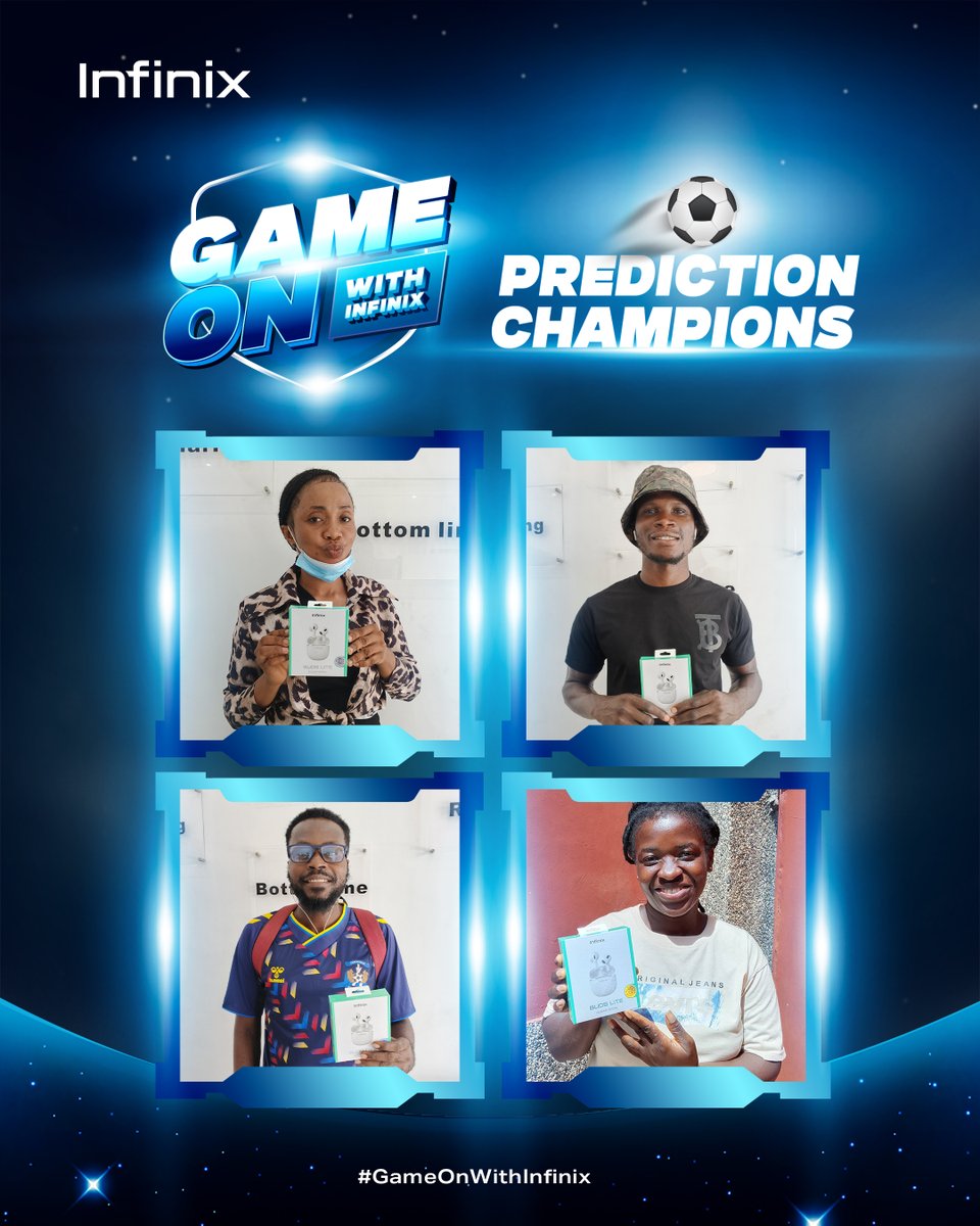 InfinixGhana's tweet photo. Our #GameOnWithInfinix weekly winners picking up their gifts 🎁 
Next game coming up tomorrow, see you soon prediction champions 😎 #XPrediction #Note50Pro #ProDesignProAI #Predictions #NOTE50Series #InfinixGhana #Infinix https://t.co/ZUz6gxe7PA