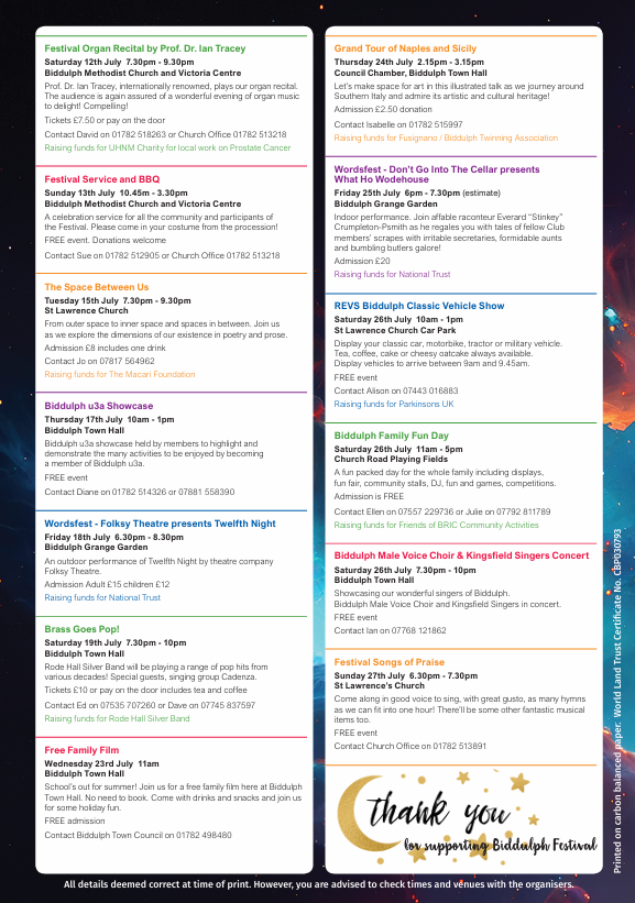 BiddFestival's tweet photo. Here's what you can expect at this year's Biddulph Festival! 
This year offers something for everyone including music, singing, dancing, acting, art displays and literacy. 

Our festival parade kicks off on Saturday 5th July. 🎉

#biddulphfestival #space #biddulph https://t.co/TSaoBA3rcN