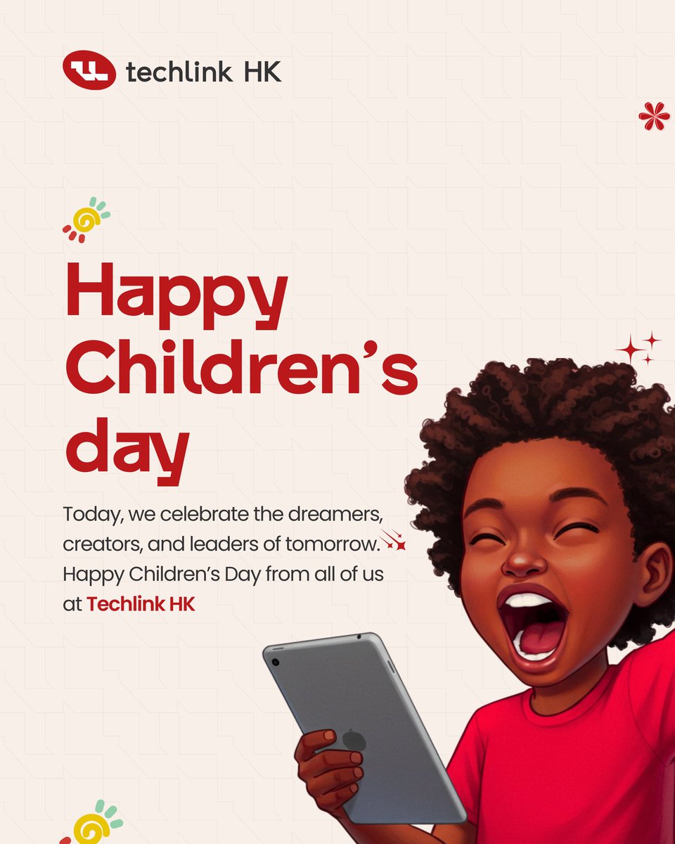 TechLink_hk's tweet image. Today, we celebrate the dreamers, creators, and leaders of tomorrow. 💫
Happy Children’s Day from all of us at TechLink HK!

At TechLink, we believe that every child deserves access to opportunity — and in today’s world, that often starts with technology.
#ForEveryChild #techlink
