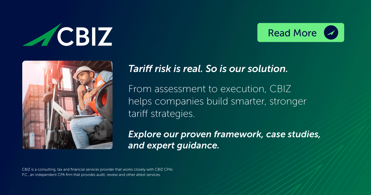 MichKlein73's tweet image. Tariffs keep getting complex. Don’t get left behind. @CBZ’s Tariff Solutions Team helps you manage pricing, sourcing &amp;amp; tax risks to protect your business. okt.to/iJYLkU

#TariffSolutions #TariffImpact