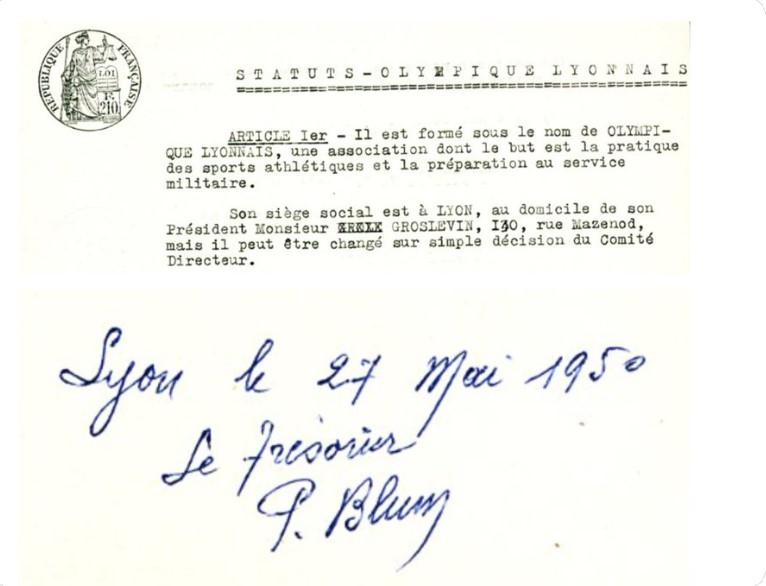C'était le 27 mai 1950, il y a 75 ans jour pour jour : les statuts de l'Association OL étaient signés par Monsieur Blum.

#PreparationAuServiceMilitaire