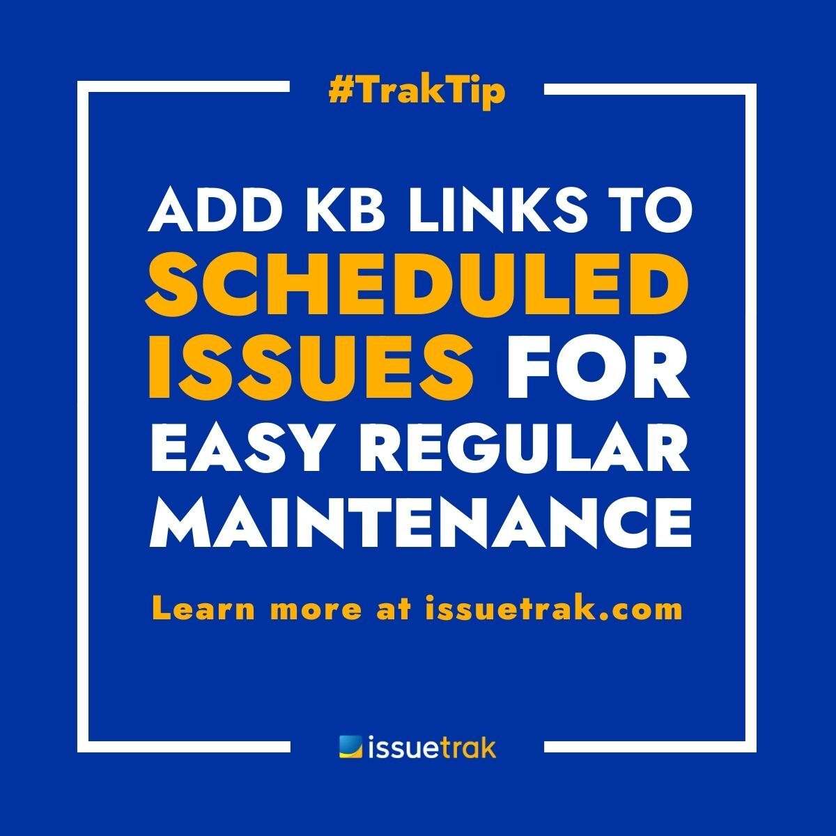 Issuetrak's tweet image. Issuetrak makes it easier than ever to manage scheduled tasks by linking Knowledge Base articles directly to your issues. Get timely reminders and access detailed remediation steps effortlessly, ensuring smooth and efficient maintenance. #Issuetrak #KnowledgeBase #ScheduledIssues