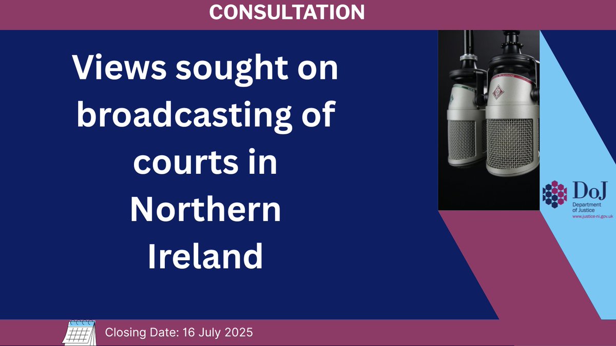 Justice NI (@justice_ni) on Twitter photo HAVE YOUR SAY!
Sentencing remarks by Crown Court judges could be broadcast to the public under proposals being considered by <a href="/Justice_NI/">Justice NI</a>.
Read about & respond to the public consultation here: justice-ni.gov.uk/news/views-sou… HAVE YOUR SAY!
Sentencing remarks by Crown Court judges could be broadcast to the public under proposals being considered by <a href="/Justice_NI/">Justice NI</a>.
Read about & respond to the public consultation here: justice-ni.gov.uk/news/views-sou…