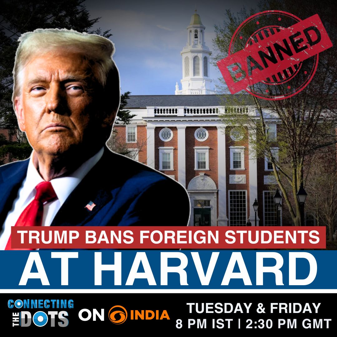 DDIndialive's tweet photo. The Trump administration has blocked Harvard from enrolling international students. Nearly 7,000 students risk losing their visas. Harvard calls it unlawful and is fighting back in court.

Will Trump’s move reshape global education in the U.S.?

Watch Connecting The Dots with @markplynn
 May 27, 2025 | 8 PM IST / 1430 GMT
 on @DDIndialive

#Trump #Harvard #InternationalStudents #StudentVisa