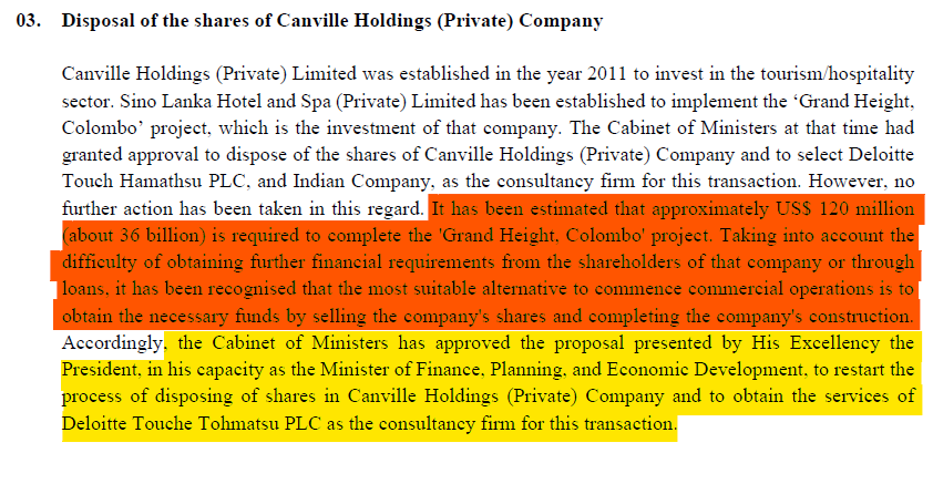 rangaba's tweet photo. Irony of 47 storeys and 458 rooms: it takes a Marxist-led government to push the sale of Canwill Holdings, the company behind the partially built Hyatt Colombo. The JVP/NPP administration is kicking off its privatisation drive with the Canwill sale. https://t.co/GKktHhqsRw