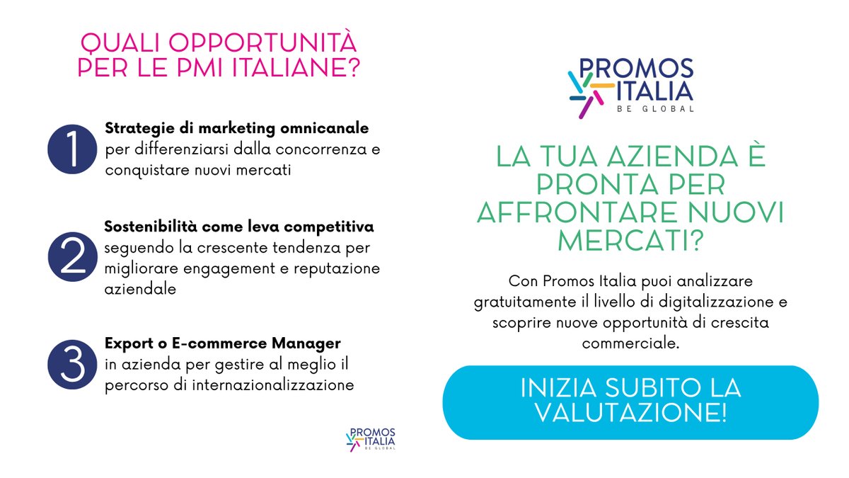 Promos Italia (@promositalia) on Twitter photo L'AI è utile? Il 40% delle #PMI italiane che usano l’#AI per l’export ha visto crescere le vendite
Oltre 1.000 imprese ascoltate: grande margine di crescita, servono visione e competenze.
🔍 Scopri dove puoi migliorare con il nostro test gratuito:digitexport.promositalia.camcom.it/servizi/test-d…
#export L'AI è utile? Il 40% delle #PMI italiane che usano l’#AI per l’export ha visto crescere le vendite
Oltre 1.000 imprese ascoltate: grande margine di crescita, servono visione e competenze.
🔍 Scopri dove puoi migliorare con il nostro test gratuito:digitexport.promositalia.camcom.it/servizi/test-d…
#export