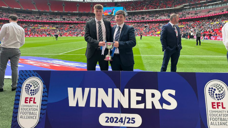 ITFCFoundation's tweet photo. 🏆 Congratulations to our Post-16 Football &amp; Education programme Men's B Team who were crowned Champions of their @EFLCEFA league.

To celebrate, the team were invited to Wembley Stadium for the Sky Bet League Two Play-Off Final on Monday.

Well done, lads! 👏 https://t.co/9aiiFqysbh