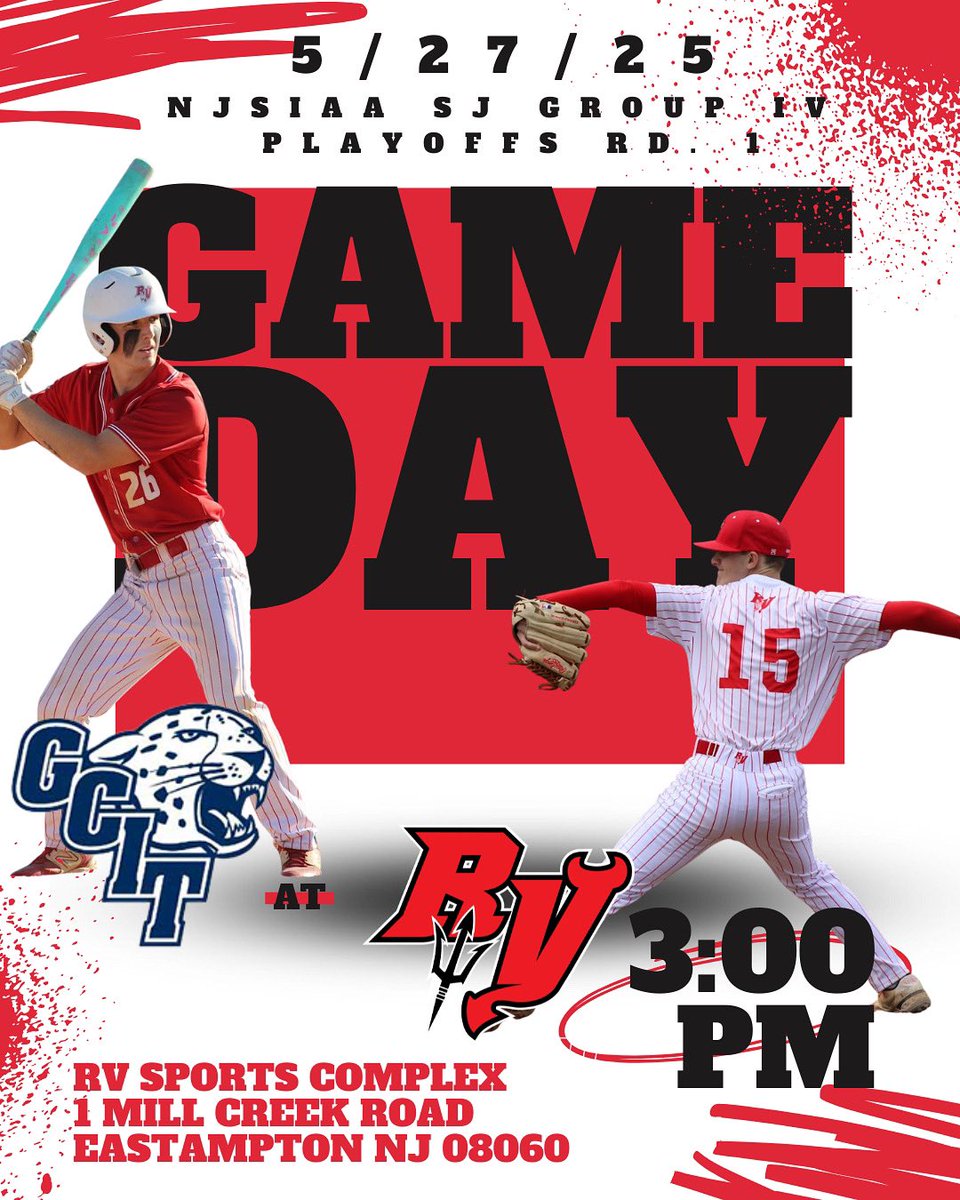 🔱⚾️NJSIAA SJ Group IV Round 1️⃣
🆚GCIT
⏰ 3:00pm
📍RV Sports Complex
#FillTheHill