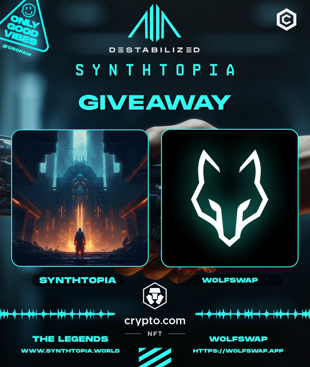 ⚡ SYNTHTOPIA X WOLFSWAP #GIVEAWAY⚡

🏆 Prize: 2 SYNTHTOPIA: 'THE LEGENDS' NFTs
🏆 Prize: 500,000 $MOON

How to enter:

1️⃣ Follow: <a href="/synthtopiaworld/">SYNTHTOPIA</a> X <a href="/wolfswapdotapp/">Wolfswap | Swap & Earn</a> X <a href="/axldefi/">Alex 🌙 👀</a> X <a href="/cronos_chain/">Cronos</a> 
2️⃣ Like ❤️ | RT 🔄 | Tag 3 #CroFam ✅
3️⃣ Join Discord:
discord.gg/synthtopia