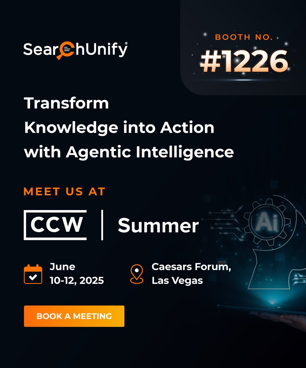 SearchUnify's tweet image. SearchUnify is excited to sponsor and exhibit at Customer Contact Week 2025 in Las Vegas!

#SearchUnify #CCW2025 #CCWLasvegas2025 #CustomerExperience
