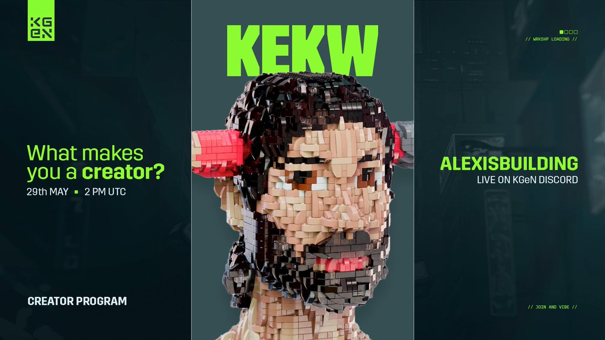 KGeN Community (@kgen_community) on Twitter photo What makes you a creator?
We’re breaking it down on 29th May at 2 PM UTC — live on KGeN Discord.
👾 Join <a href="/AlexIsBuilding/">🇦🇺 Alex is Building</a> as we decode KEKW! What makes you a creator?
We’re breaking it down on 29th May at 2 PM UTC — live on KGeN Discord.
👾 Join <a href="/AlexIsBuilding/">🇦🇺 Alex is Building</a> as we decode KEKW!
