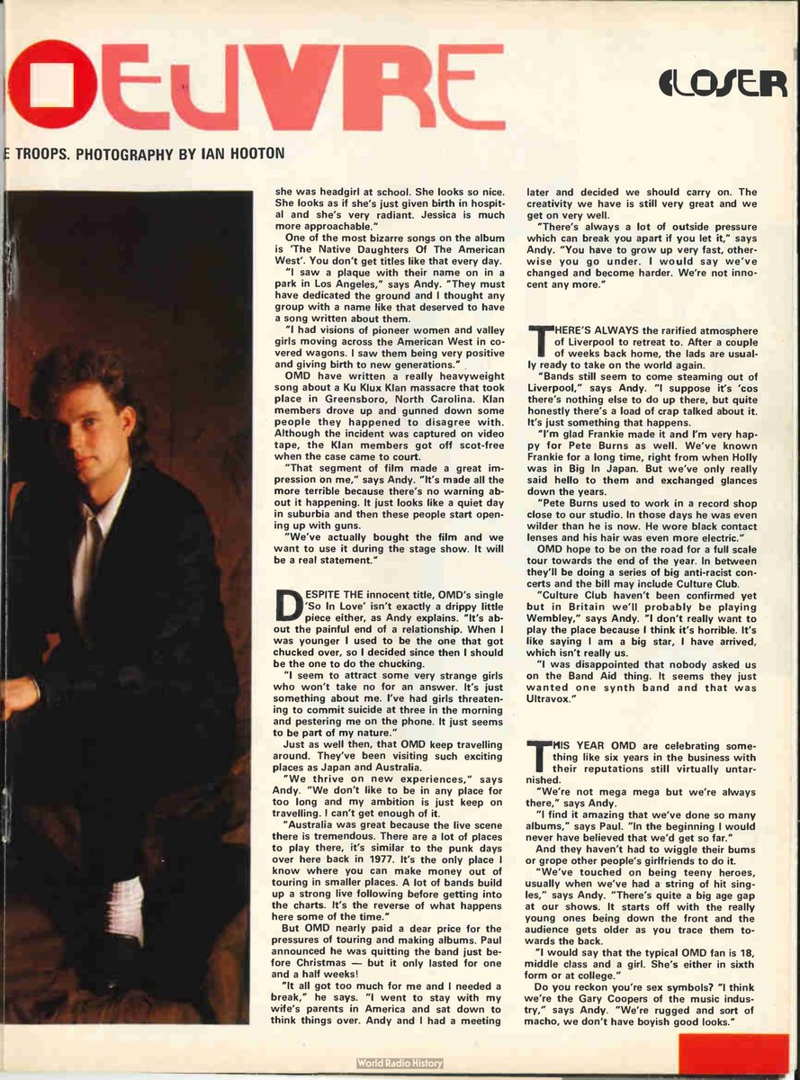 Cover stars at last! (again) #OMD show their best 'profile' pics on the cover of this week's Record Mirror. Plus 2-page full colour feature inside! 
"We're not mega mega, but we're always there". #OMD40 #SoInLove40