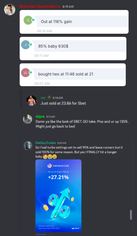 458Brendan's tweet photo. $SBET This is what we do everyday 🔥 That away to start the trading week. 

Come join the Free Community and Trade Small Caps everyday!

Link: https://t.co/nnuHbm3d32 https://t.co/HLMQJiPhwT