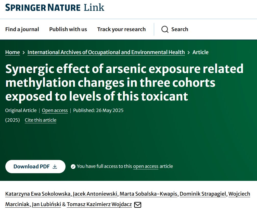 New paper out! 🎉
"Synergic effect of arsenic exposure related methylation changes in three cohorts exposed to levels of this toxicant"
1st author: our founding member K.E. Sokołowska
Last: our CEO T.K. Wojdacz
Read: link.springer.com/article/10.100…
#epigenetics #science 🧬