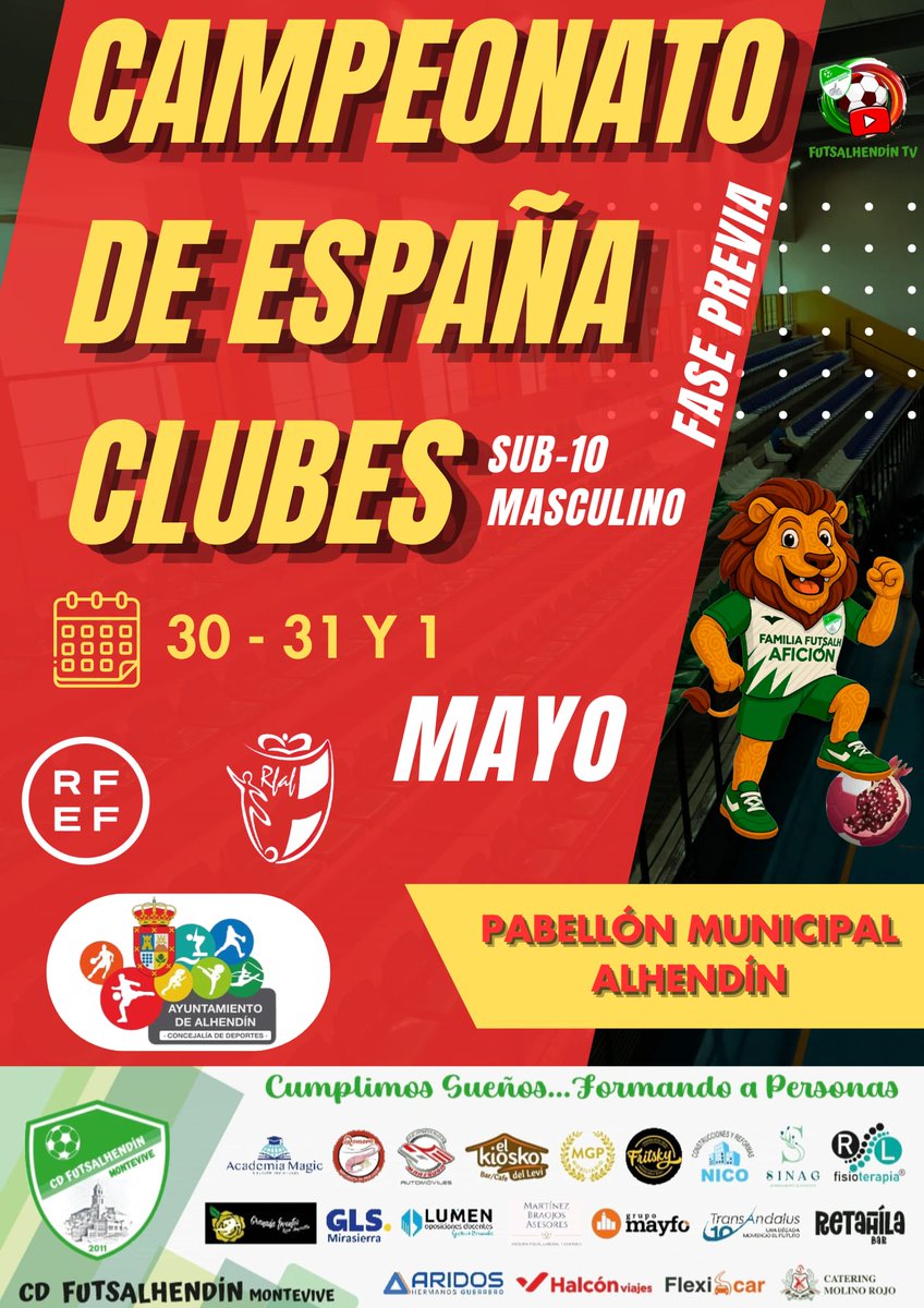 ¡Este finde hay fútbol sala en Alhendín!

Del 30 de mayo al 1 de junio celebramos la fase previa del Campeonato de España de Clubes Sub-10 en el Pabellón Municipal.

Una cita con las futuras estrellas del deporte.

¡No te lo pierdas!

#alhendineventos