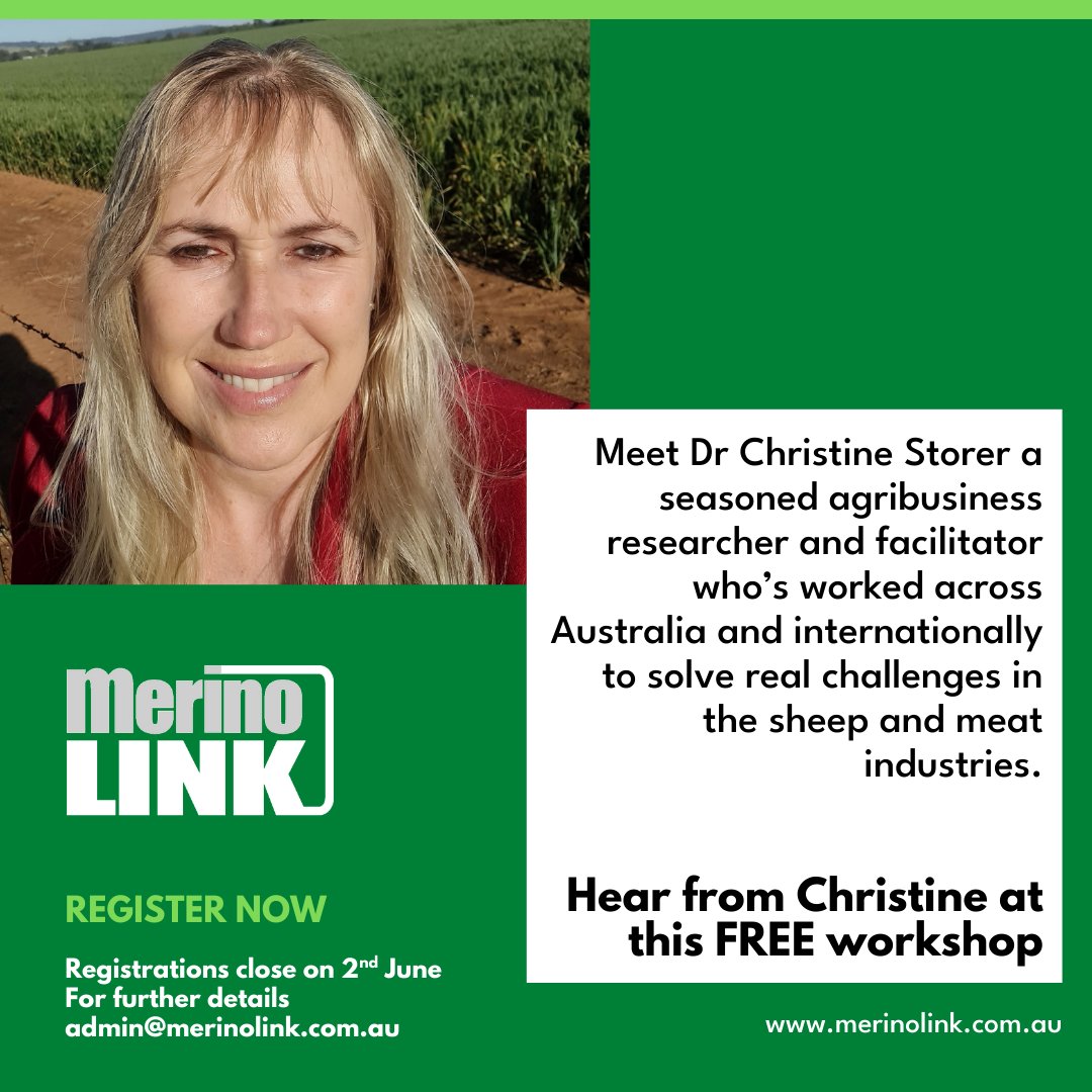 MerinoLink's tweet photo. Meet your workshop speakers! 

👩‍🏫 Dr Susan Robertson 
👩‍🔬 Dr Christine Storer 
👨‍🌾 Mr Jim Meckiff 

Join us in June across NSW &amp; VIC to learn from the experts on containment feeding &amp; optimising production in a changing climate - rego &amp; info via link 👇 

https://t.co/DAnitmIaMn https://t.co/puCmpPMjXI