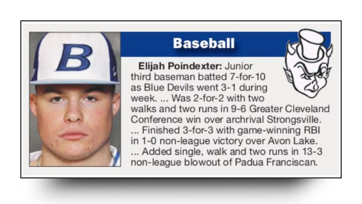 Congrats to <a href="/Bwickbaseball/">Brunswick Baseball</a> student-athlete Elijah Poindexter, who earned Gazette Athlete of the Week honors for baseball!  Way to go!  We are so proud of you! Check out today’s <a href="/MedinaGazette/">The Gazette</a> for more details. #BrunswickPRIDE #JourneyOfABlueDevil #DedicatedToEXCELLENCE