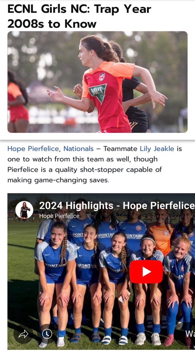 Hope Pierfelice : 2027 : GK (@hopepierfelice) on Twitter photo Thank you <a href="/TopDrawerSoccer/">TopDrawerSoccer</a> for highlighting my teammate <a href="/LilyJeakle10/">Lily Jeakle: 🎓 2027 ⚽️ ST/CAM/OB</a> and I! We are ready for NC!
<a href="/NationalsGA/">Nationals Girls Academy</a> <a href="/ImYouthSoccer/">ECNL/GA/Recruiting/College Soccer</a> <a href="/TheSoccerWire/">SoccerWire</a> Thank you <a href="/TopDrawerSoccer/">TopDrawerSoccer</a> for highlighting my teammate <a href="/LilyJeakle10/">Lily Jeakle: 🎓 2027 ⚽️ ST/CAM/OB</a> and I! We are ready for NC!
<a href="/NationalsGA/">Nationals Girls Academy</a> <a href="/ImYouthSoccer/">ECNL/GA/Recruiting/College Soccer</a> <a href="/TheSoccerWire/">SoccerWire</a>