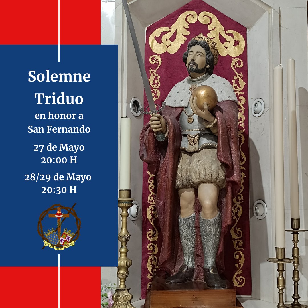 🔵🔴 Solemne Triduo 🔴🔵 

Hoy comienza el Solemne Triduo en honor a San Fernando. El ejercicio de Triduo comenzará 10 minutos antes de la Santa Misa.

🗓️ 27de marzo 
🕖 20:00 H
🗓️ 28/29 de marzo
🕣 20:30 H
⛪ Parroquia San Luis y San Fernando (Rochelambert)