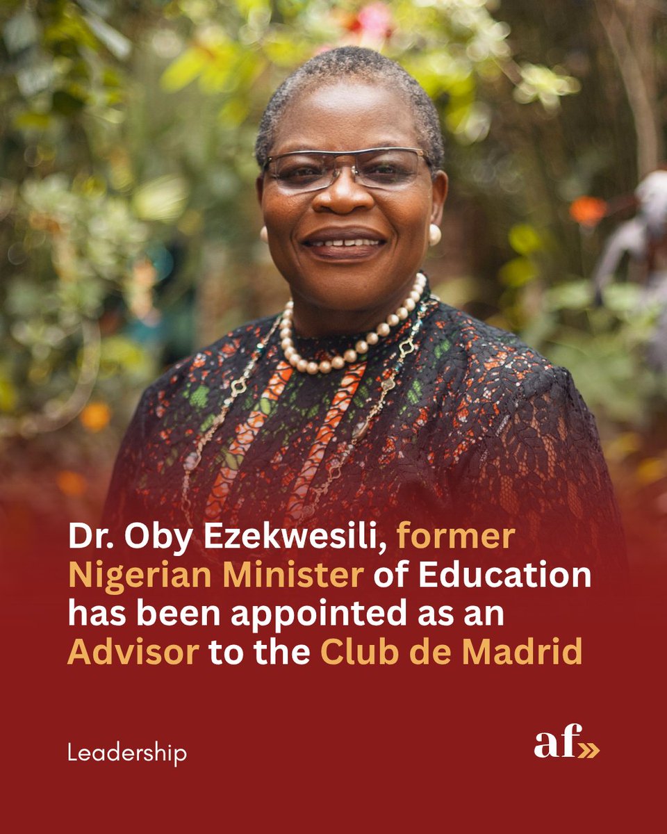#LeadershipNews | Dr. Obiageli “Oby” Ezekwesili, former Nigerian Minister of Education and ex-Vice President of the World Bank’s Africa Region, has been appointed as an Advisor to the Club de Madrid.

To learn more,
Visit africanfemalefounders.sbs/?p=162