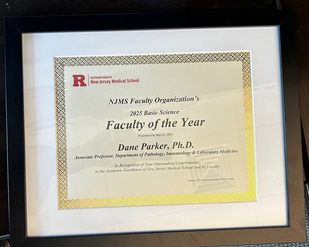 Dane Parker (@daneparkerlab) on Twitter photo Such an honor to receive the <a href="/Rutgers_NJMS/">Rutgers New Jersey Medical School</a> Faculty Organization Faculty of the Year Award. Such an honor to receive the <a href="/Rutgers_NJMS/">Rutgers New Jersey Medical School</a> Faculty Organization Faculty of the Year Award.