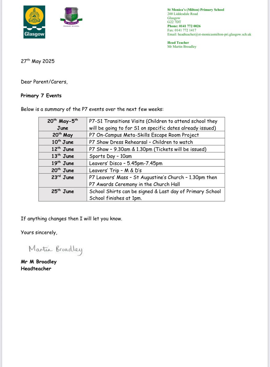Please see attached letter for P7 parents and carers about upcoming events…