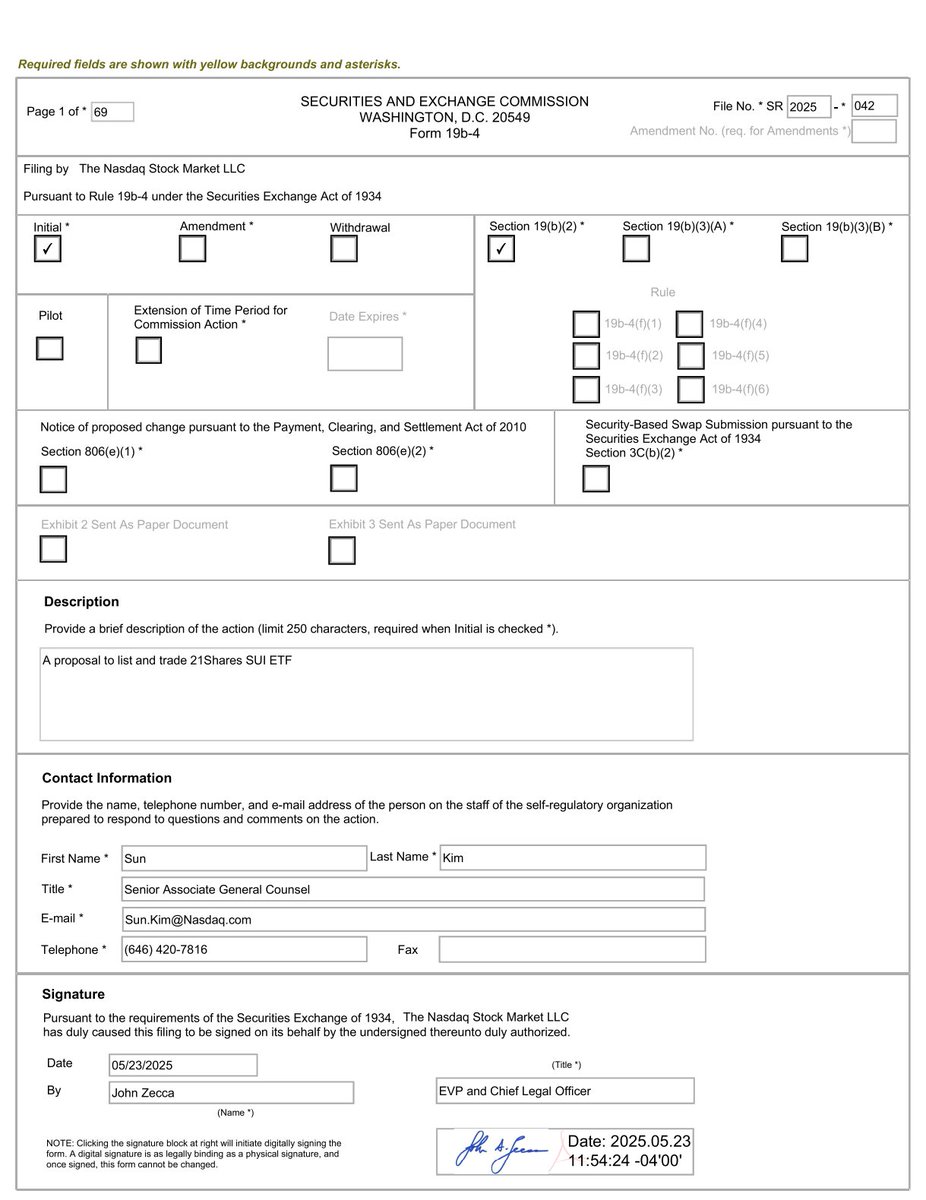🚨 BREAKING: $SUI ETF Filing 21Shares has just filed for a SUI ETF with  Nasdaq... 