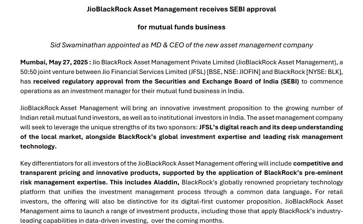 Aladdin? Curious how this product will help the investors #Jio #Blackrock  Always good to see a new #mutualfund house, gives more options to investors, increases competition, which is again good for investors