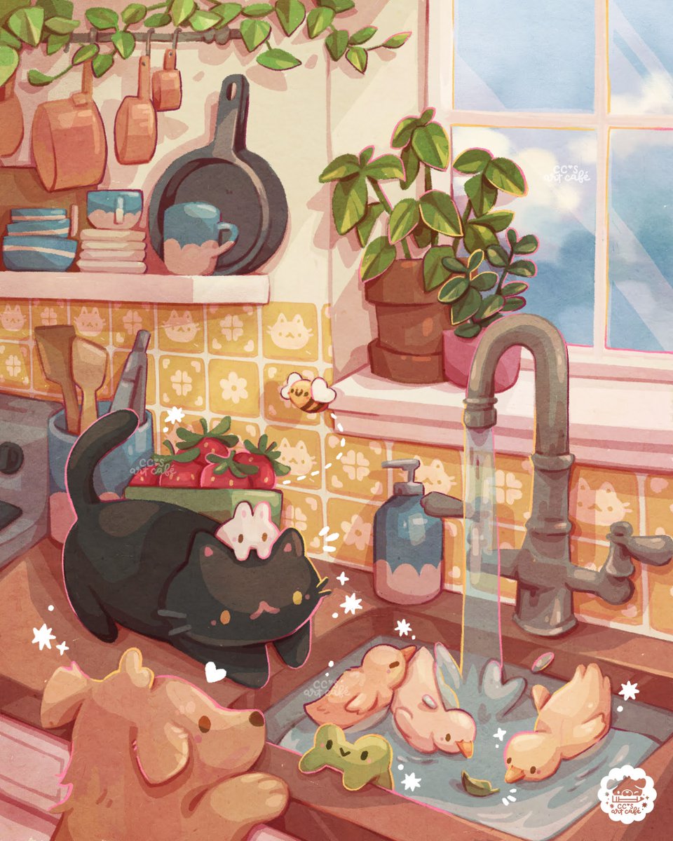 ccsartcafe's tweet image. Hanging out with some lil friends 🐤🐸🐾