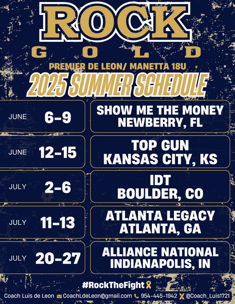 Very excited to get this summer started with my Rock Gold teammates!! <a href="/Coach_Luis1721/">Coach Luis de Leon</a> 
<a href="/RockGold_deLeon/">Rock Gold Premier- de Leon / Manetta</a> <a href="/RockGoldManetta/">Rock Gold Manetta</a> 
Here is our summer schedule: