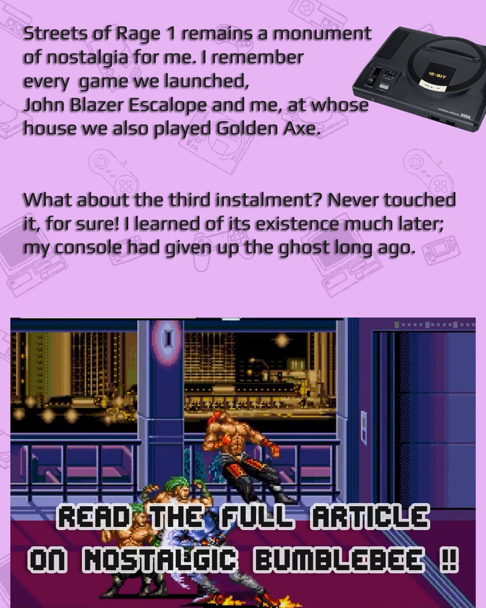 NostalgicBumblB's tweet photo. 🇬🇧 Streets of Rage 1? Insanely awesome. Streets of Rage 2? Sick banger. Streets of Rage 3? Er, not played. Hit me with kangaroo boxing gloves.

https://t.co/VaL9hB2dUB

#retrogaming #nostalgicgaming #videogames #nostalgicbumblebee #streetsofrage3 #sega #megadrive #genesis https://t.co/2rNMoudNXy