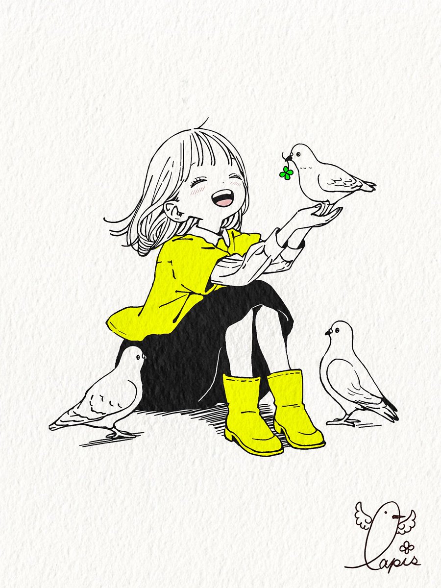 .

　　　　足元より、空を見てごらん✨

　　　　って言われた気がした🍀🕊️

.
#イラスト