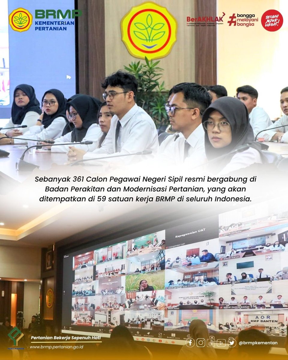 brmpkementan's tweet image. Kepala Badan Perakitan dan Modernisasi Pertanian (BRMP), Fadjry Djufry, memberikan pembekalan kepada 361 Calon Pegawai Negeri Sipil (CPNS) yang baru bergabung di BRMP. Dalam arahannya, Fadjry menegaskan bahwa CPNS merupakan generasi baru yang akan menjadi motor penggerak
