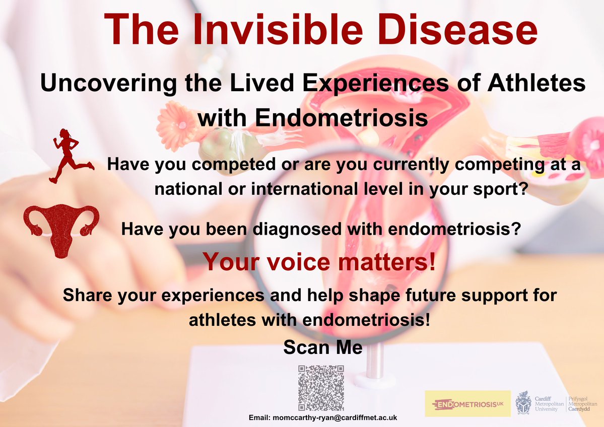 Molly McCarthy-Ryan (@mccarthyryanphd) on Twitter photo PART 1 : Calling elite female athletes with endometriosis! We're researching the lived experiences of the condition.
Want to share your experience? Contact Dr Molly McCarthy-Ryan: momccarthy-ryan@cardiffmet.ac.uk
#WomensSport #Endometriosis PART 1 : Calling elite female athletes with endometriosis! We're researching the lived experiences of the condition.
Want to share your experience? Contact Dr Molly McCarthy-Ryan: momccarthy-ryan@cardiffmet.ac.uk
#WomensSport #Endometriosis