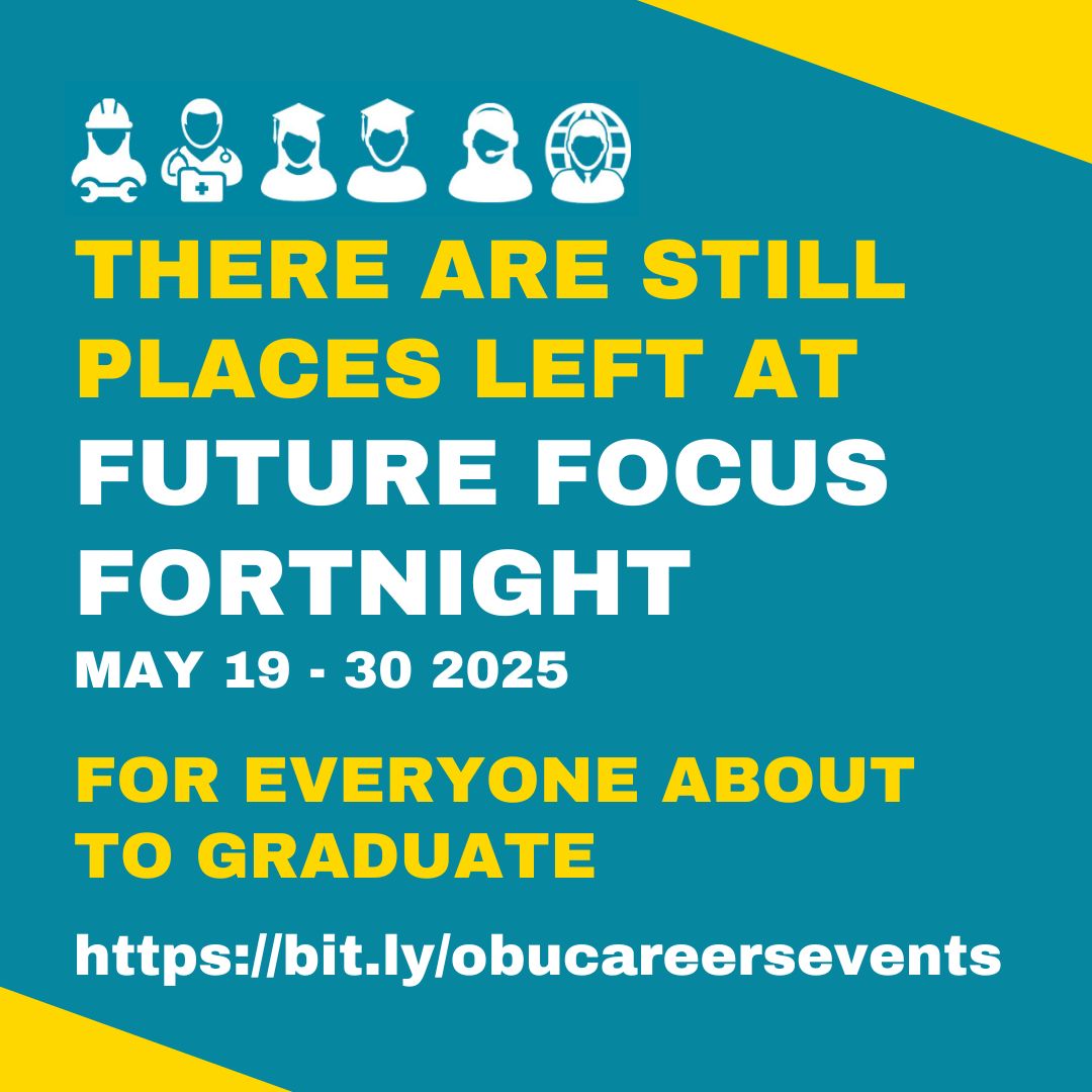 It's not too late to join us for our last few workshops this Future Focus Fortnight, or you can book an appointment with our team to help discuss your graduate options
brookes.jobteaser.com/en/events